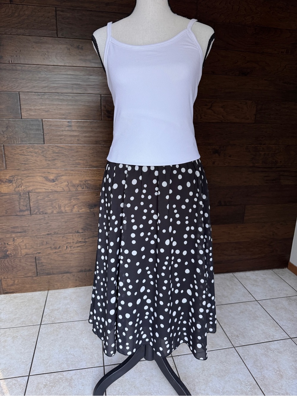Classic Black & White Polka Dot Midi Skirt